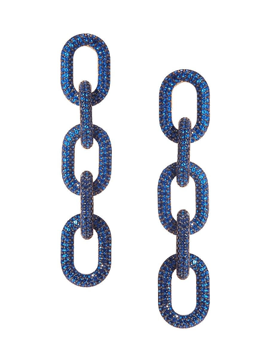 Women's 14K-Yellow-Gold Vermeil & Crystal Oval-Link Drop Earrings - Midnight