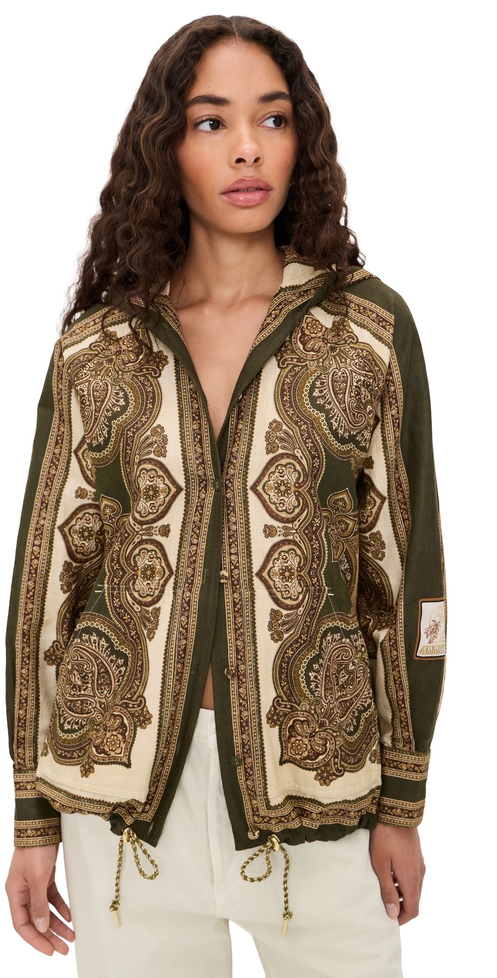 Zimmermann Mahon Hooded Shirt Olive Paisley 2