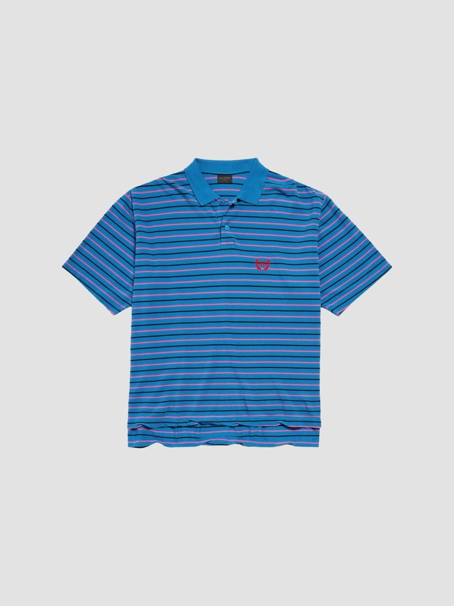 Balenciaga Unisex Laurel Classic Regular Polo Shirt - Blue Pink - Size XS