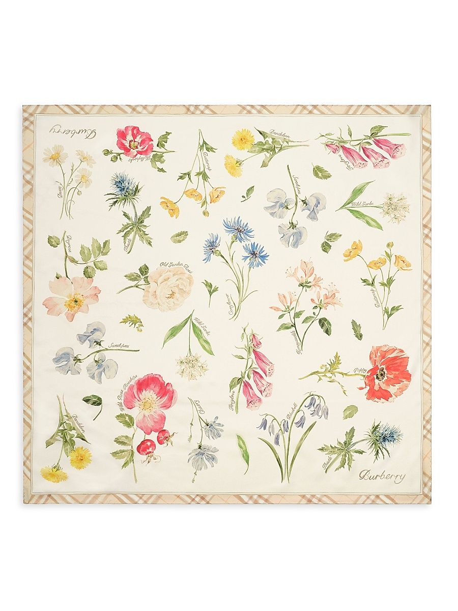 Women's Blooms of Britain Silk Square Scarf - Sesame Beige