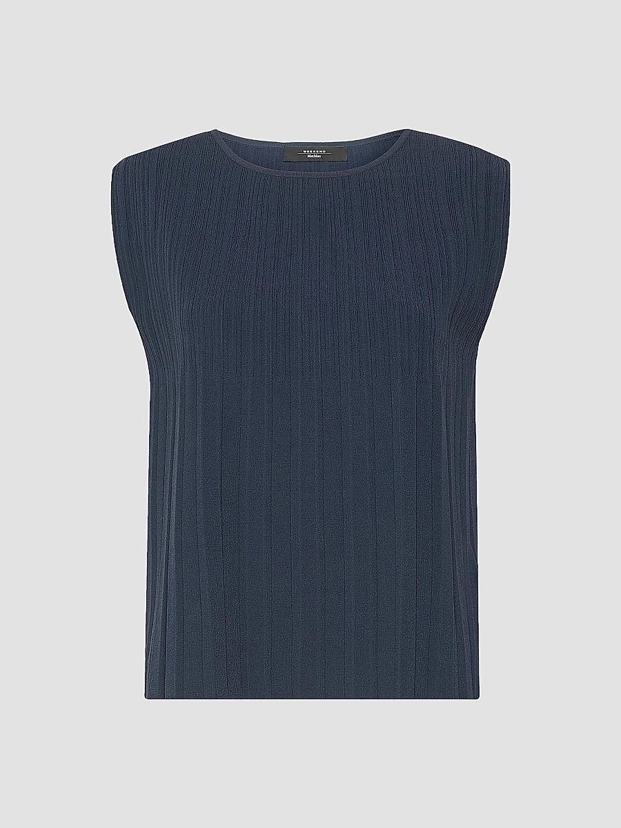 Women's Plissé Pleated Viscose Yarn Sweater - Navy - Size XS