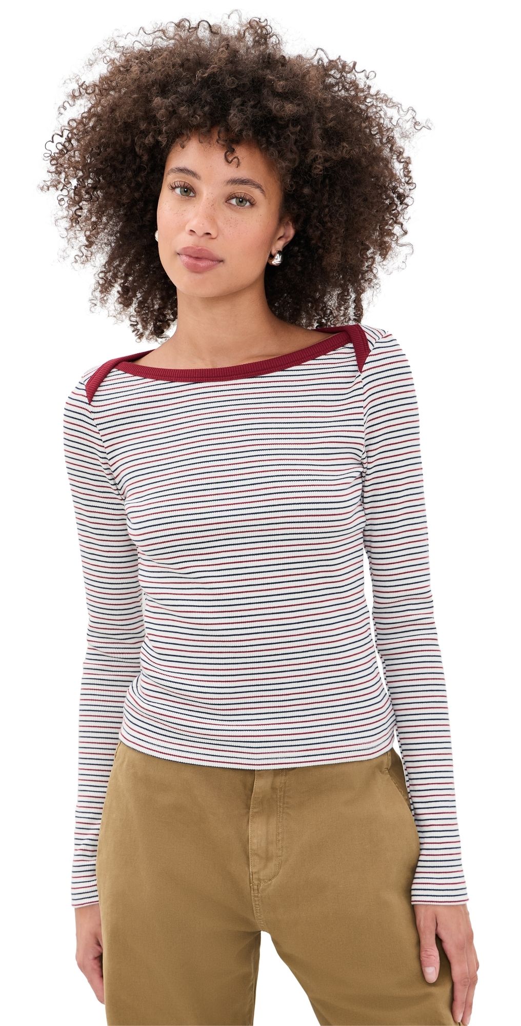 rag & bone The Essential Rib Stripe Bateau Tee Ivymt M