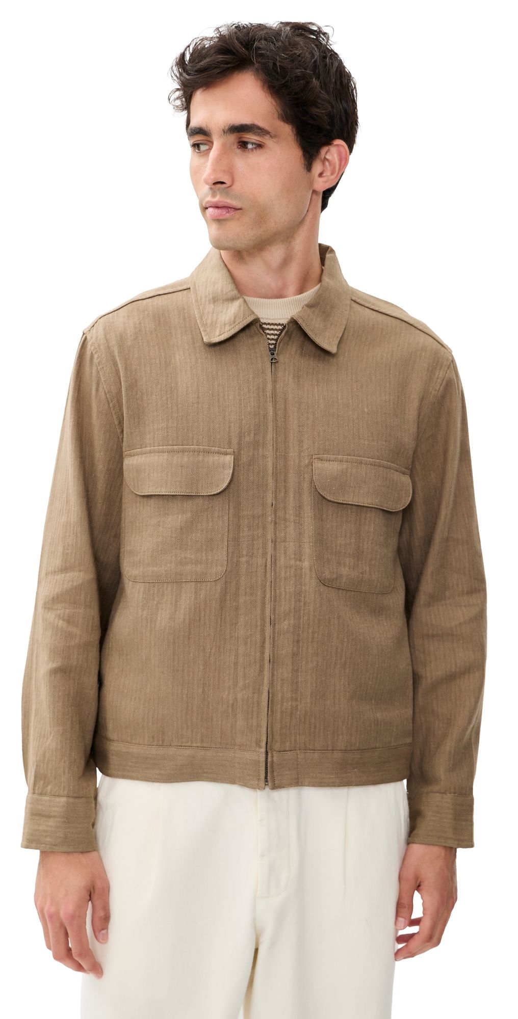 Madewell Herringbone Linen Zip Jacket Olive M