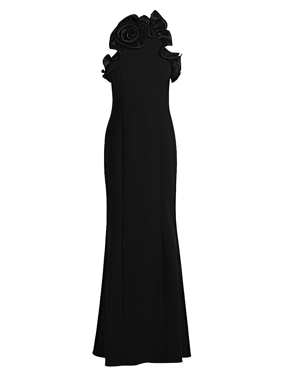 Women's Rosette Ruffled Gown - Black - Size 10