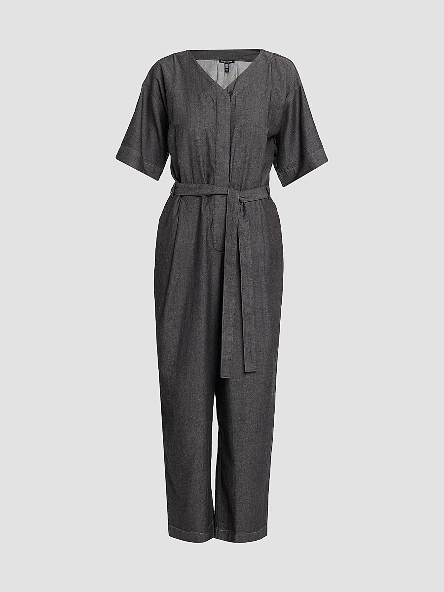 Women's Cotton Twill V-Neck Jumpsuit - Grey - Size 26