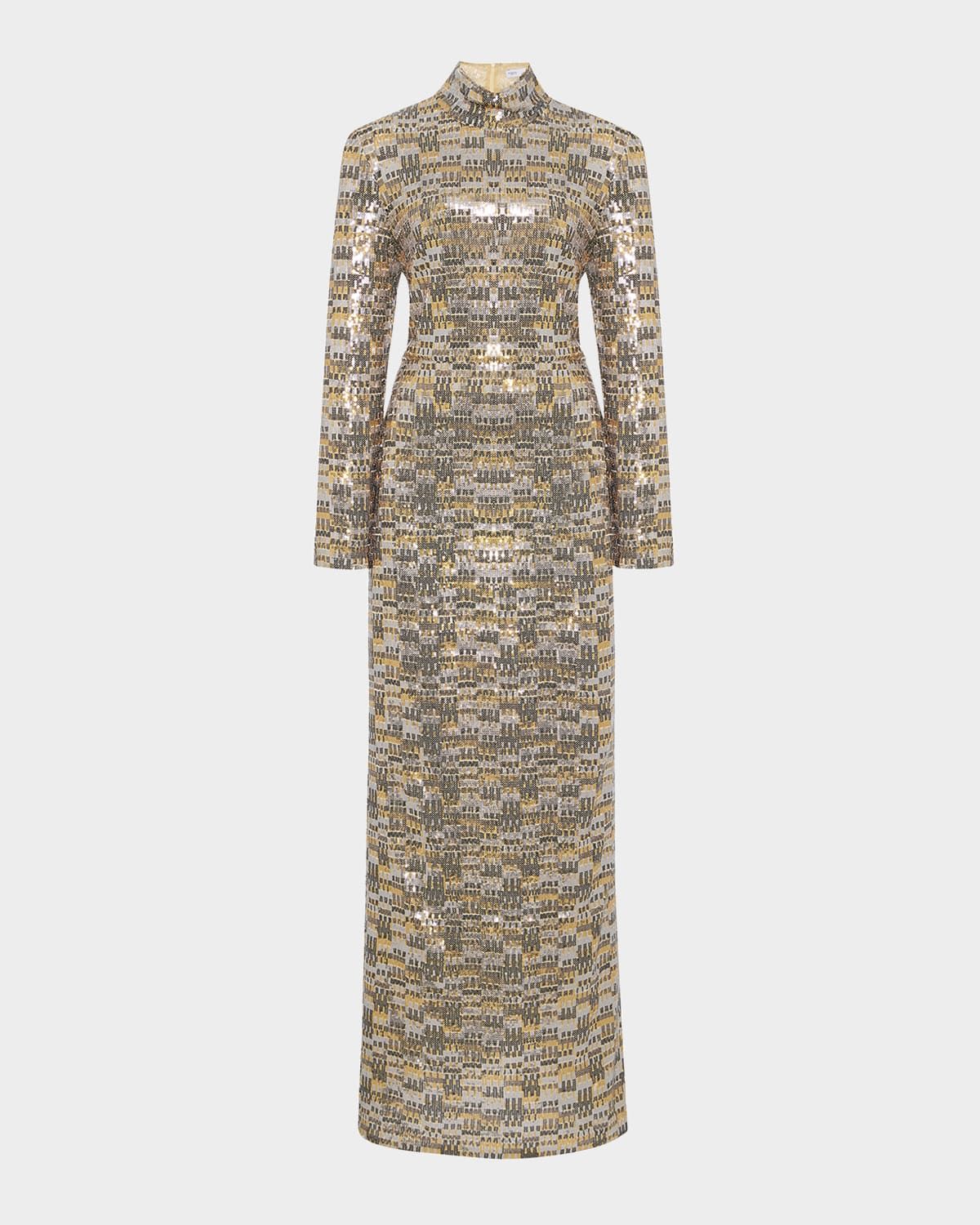 Sequined Long-Sleeve Gown