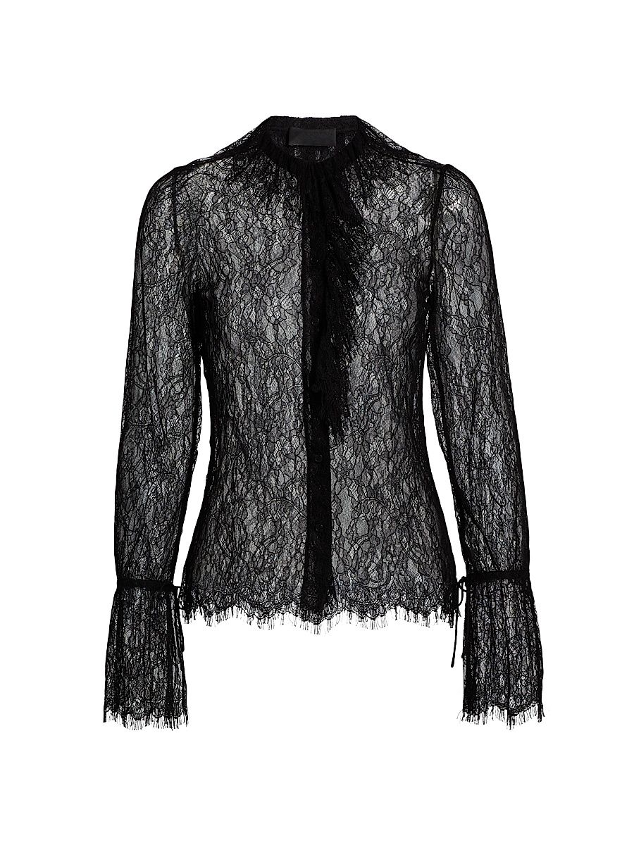 Women's Cecily Scalloped Lace Button-Front Shirt - Black - Size Large