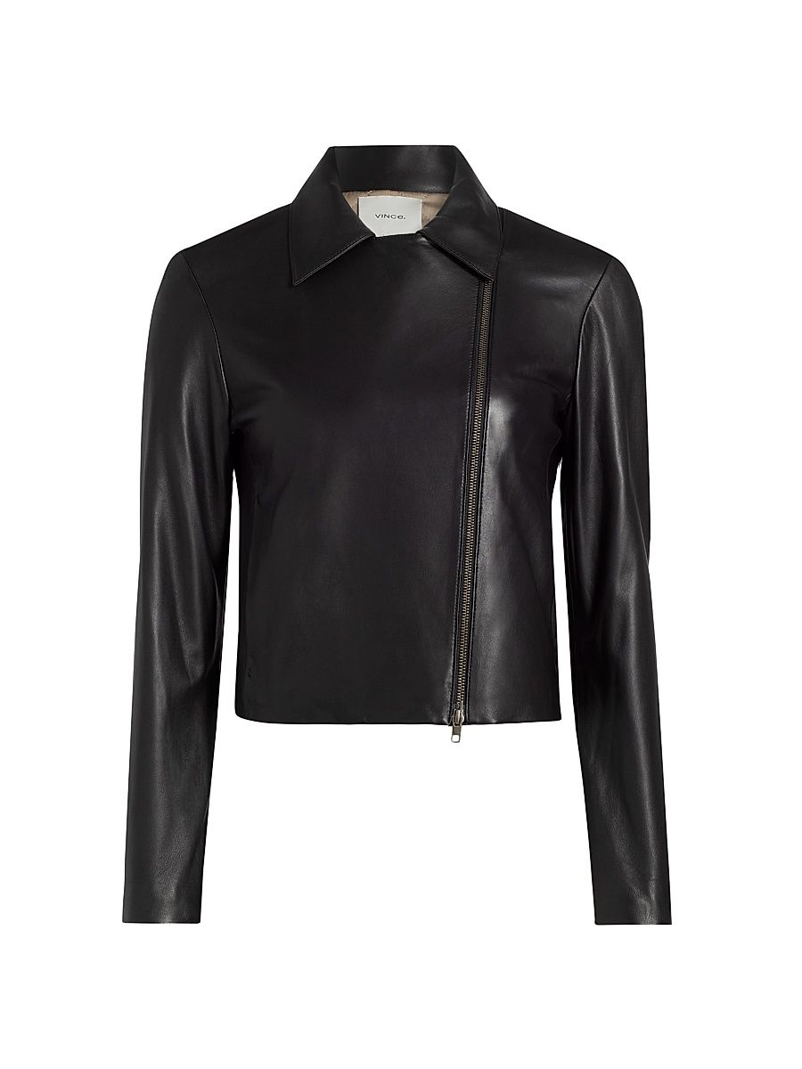 Women's Leather Moto Jacket - Black - Size XXS