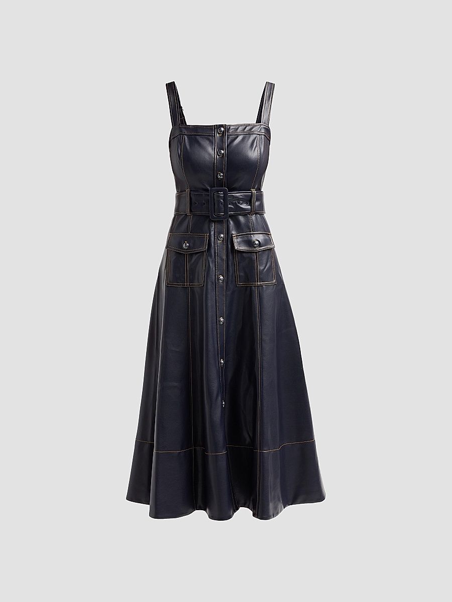 Women's Vega Faux-Leather Midi Dress - Navy Amber - Size 00