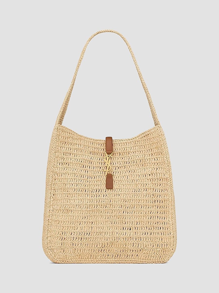 Saint Laurent Women's Le 5 À 7 Supple Large Shoulder Bag in Raffia - Naturel And Brick