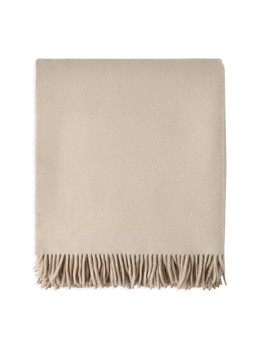 Cashmere Double Cloth Throw with Fringe - Beige