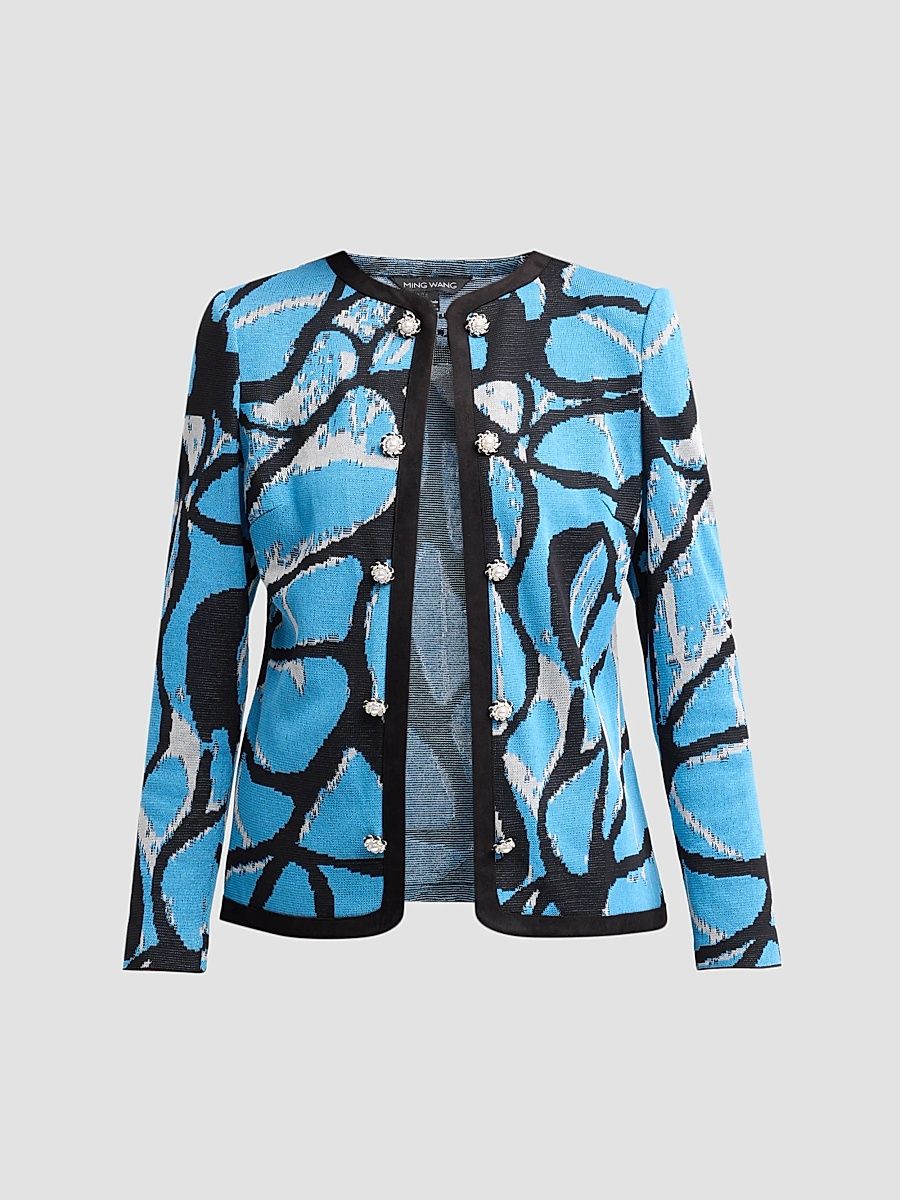 Ming Wang Women's Abstract Jacquard Suede Knit Jacket - Tranquil - Size XL