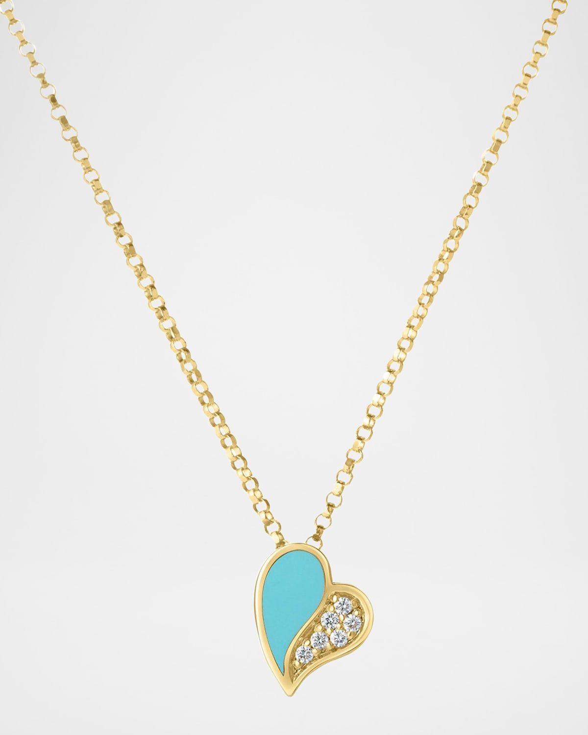 18K Yellow Gold Diamond and Enamel Amorino Heart Necklace, Turquoise
