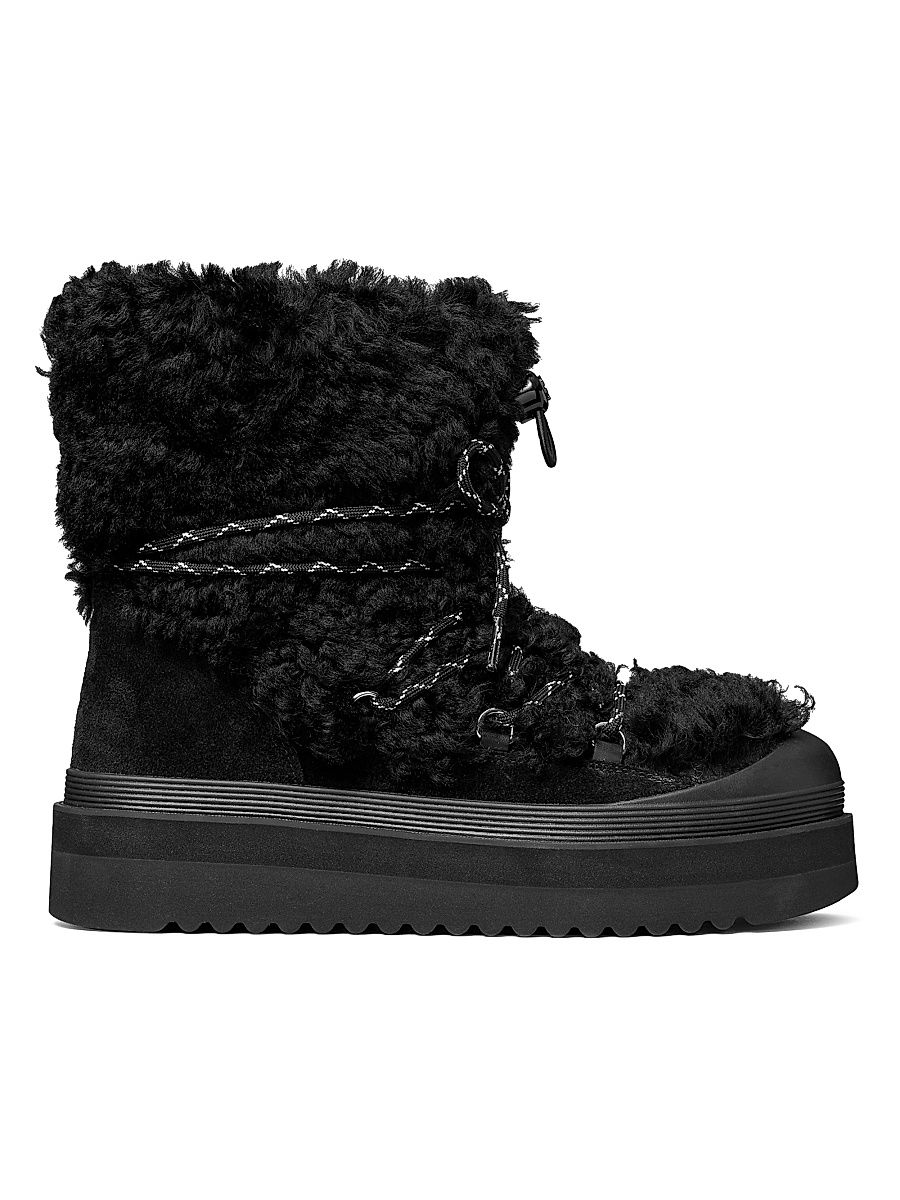 Women's Mellow Shearling-Suede Lace-Up Boots - Perfect Black - Size 8.5