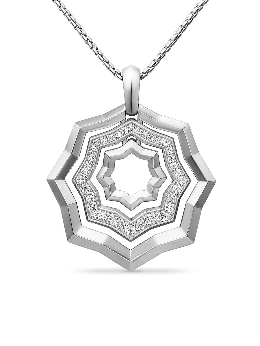 Women's Zig Zag Stax Pendant Necklace in Sterling Silver with Diamonds, 28MM - Diamond