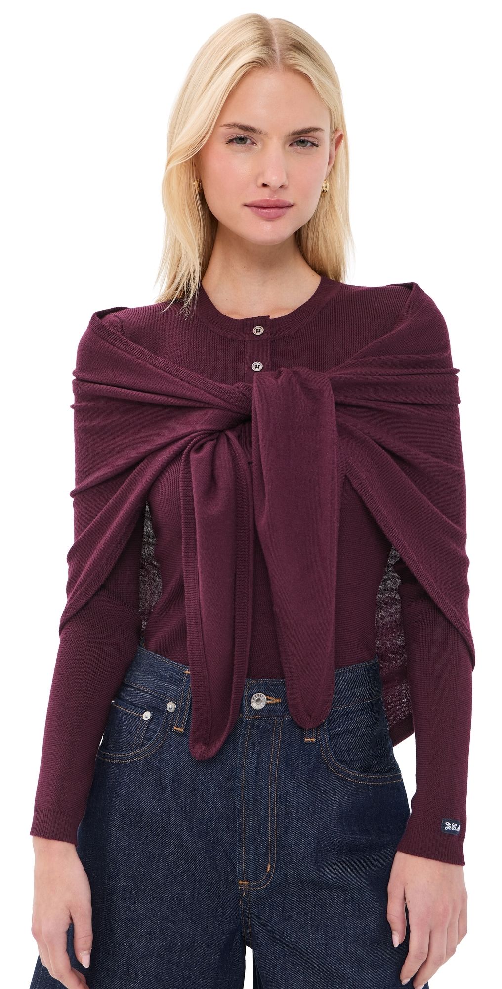 Sea Jane Henley Sweater With Scarf Burgundy L