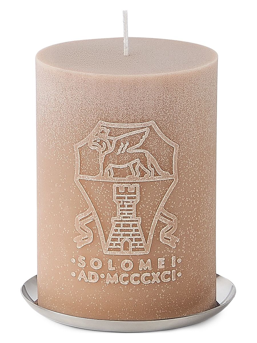Candle with Logo and Silver-Plated Steel Base - Beige