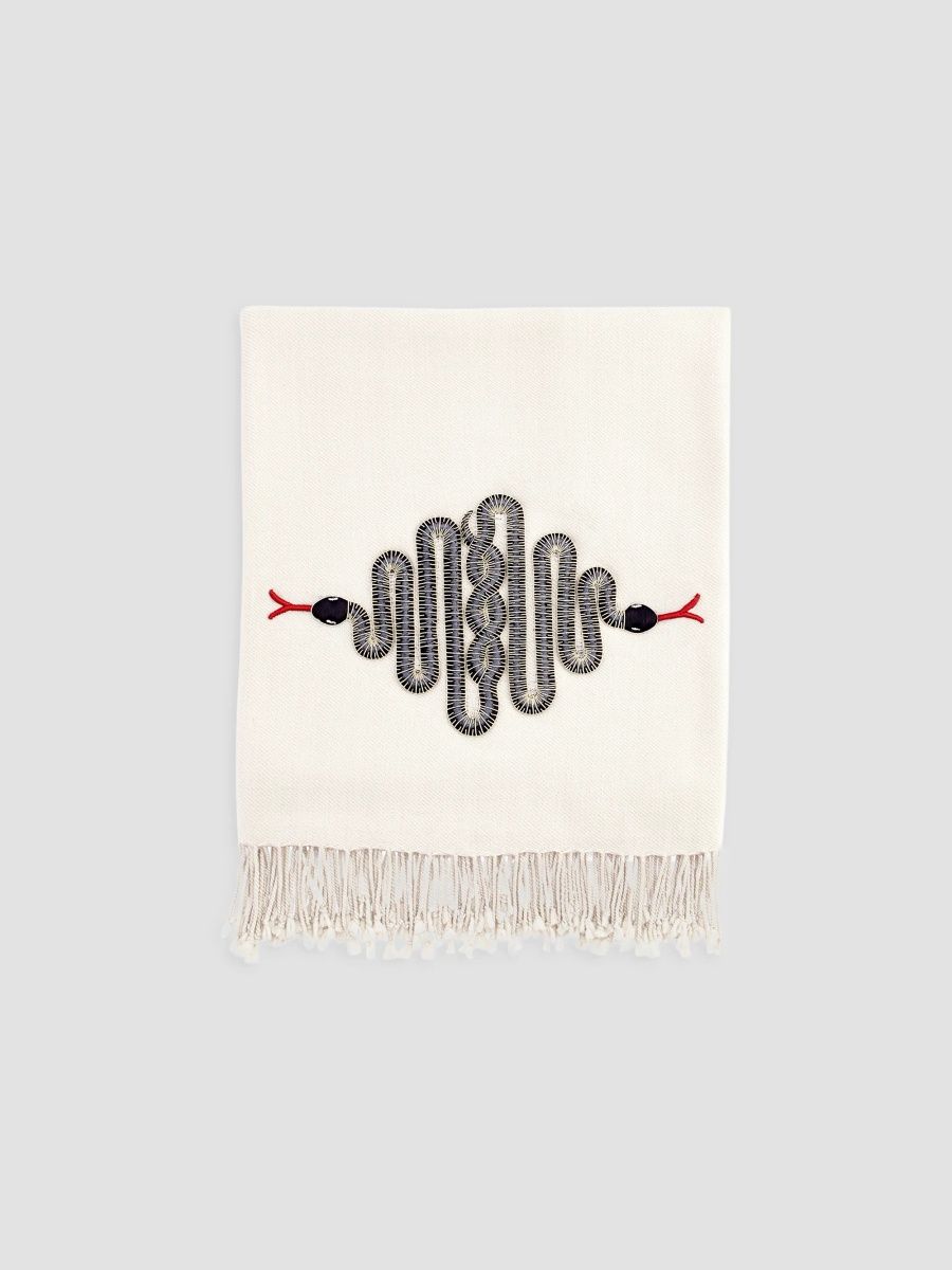 Jonathan Adler Snake Embellished Merino Wool Throw - White Black