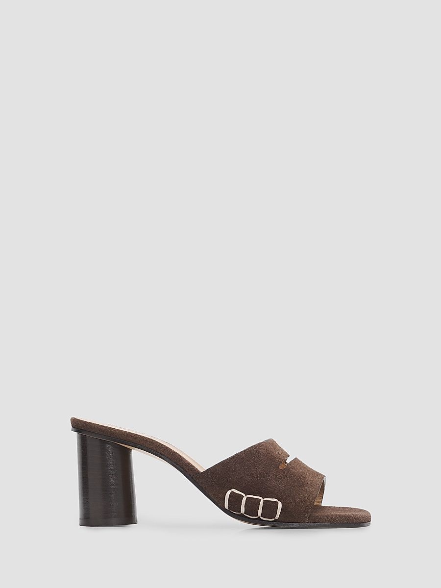 Women's 75MM Suede Cylindrical-Heel Sandals - Chocolate Brown - Size 6