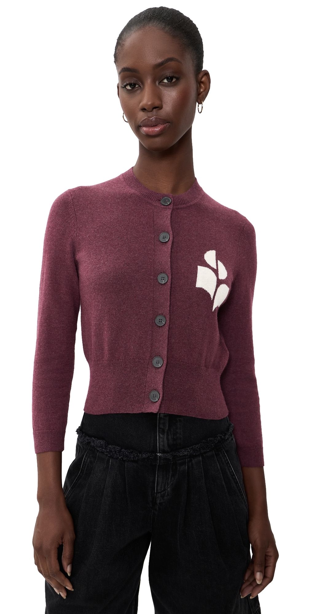 Isabel Marant Étoile Newton Intarsia Cardigan Burgundy 36