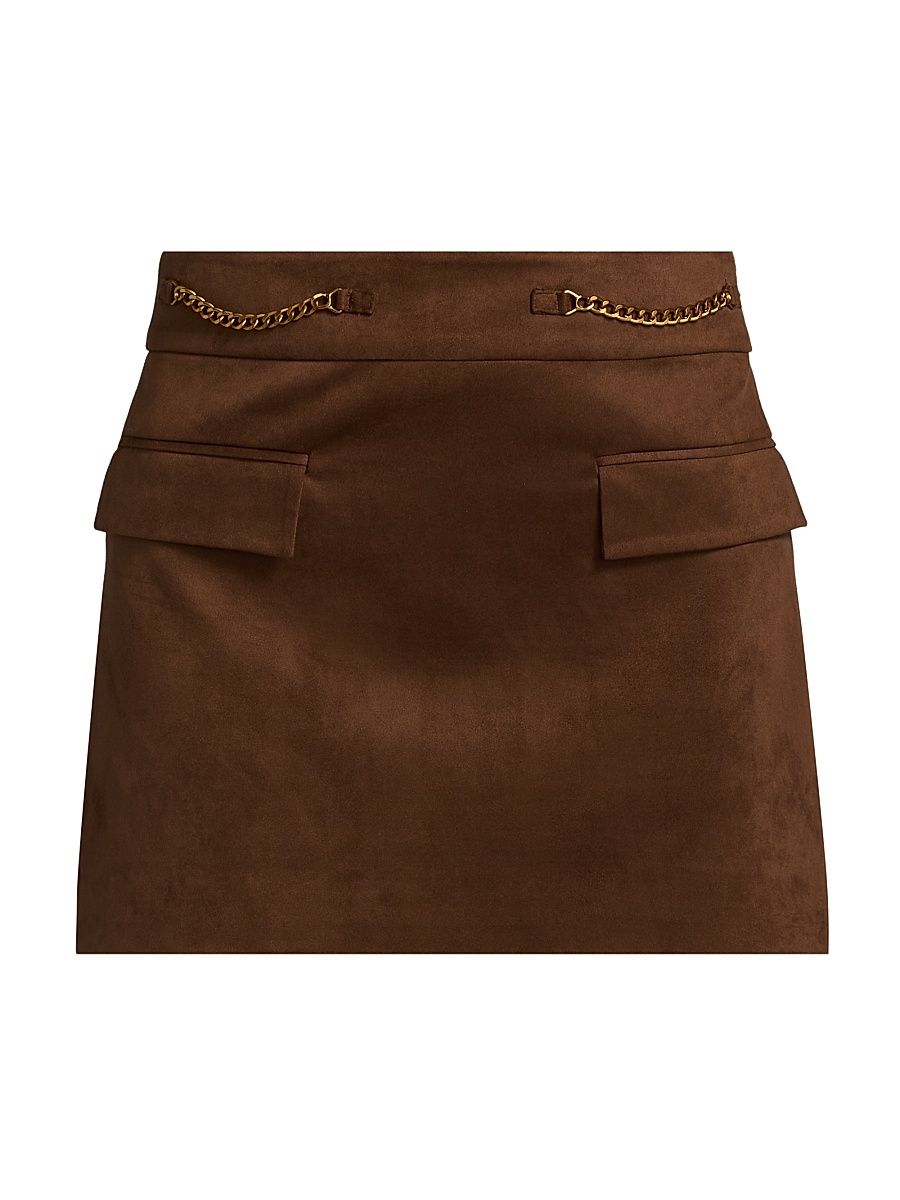 Women's Martha Stretch Faux-Suede Miniskirt - Coffee - Size 14