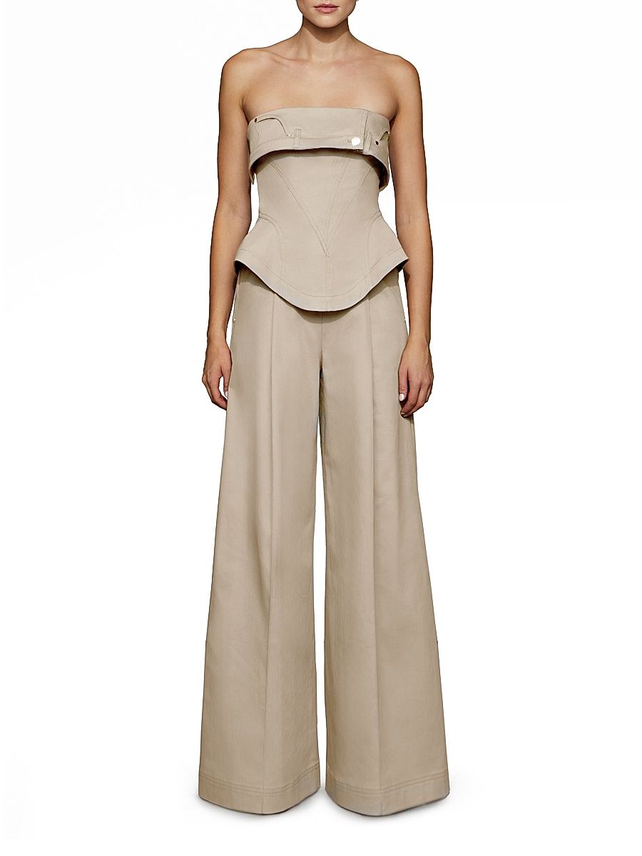 Women's Jordan Denim Corset Wide-Leg Jumpsuit - Beige - Size 14