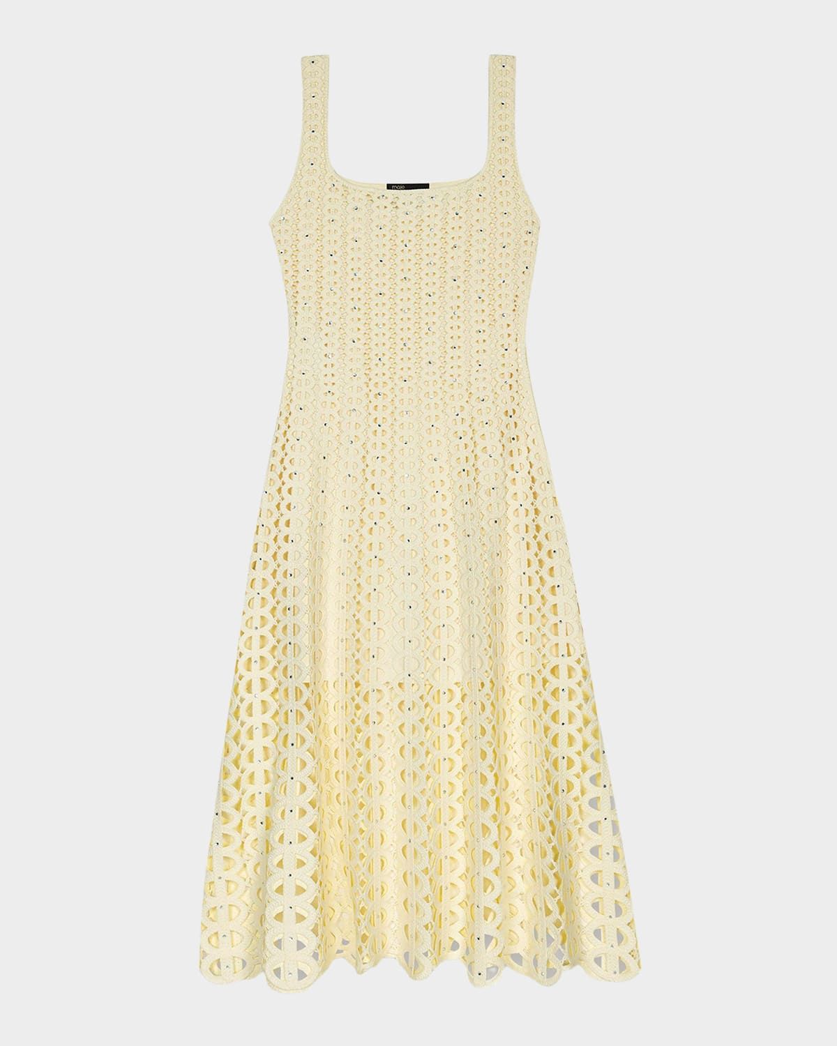 Russelking Embellished Open-Knit Midi Dress