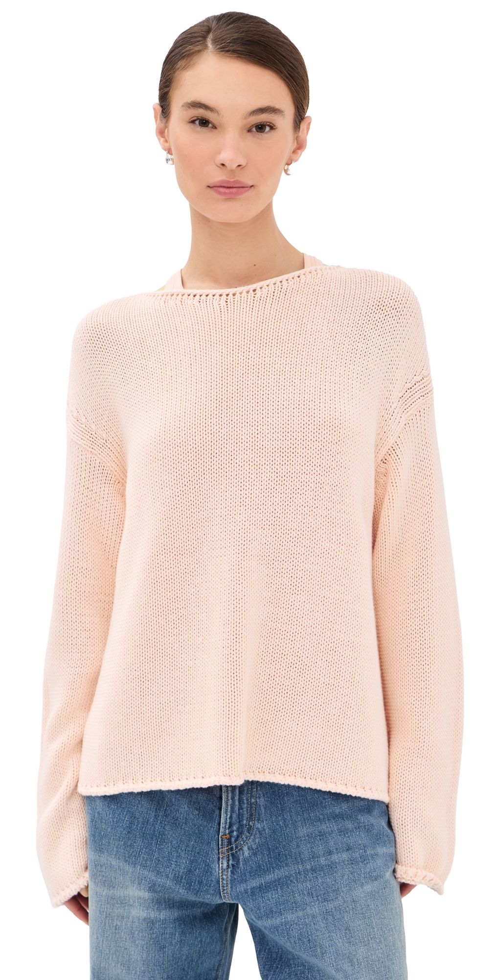 Another Tomorrow Draped Knit Sweater Quartz L