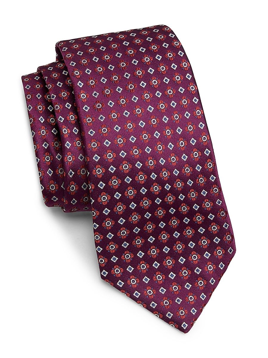 Men's Floral Geometric Silk Tie - Red Multi