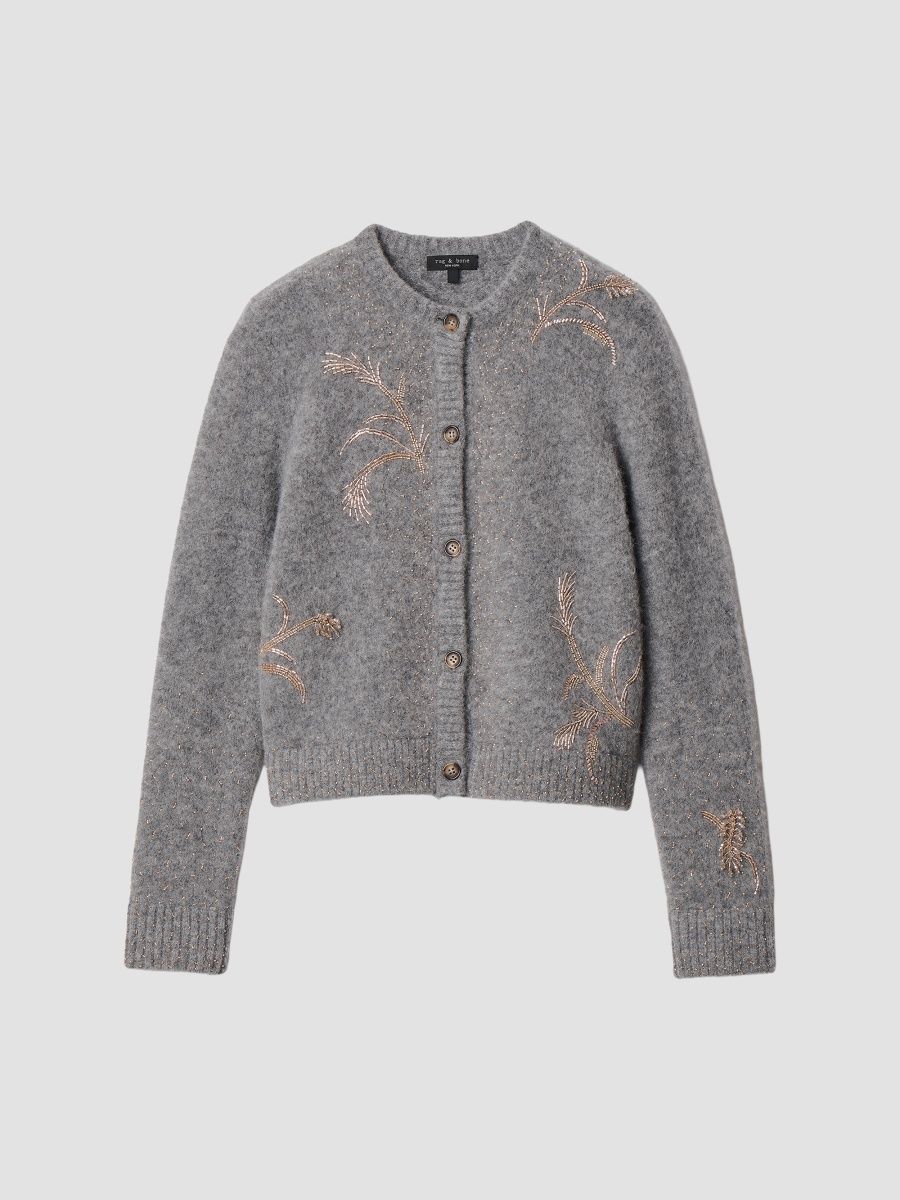 rag & bone Women's Iris Beaded Wool-Blend Cardigan - Grey - Size Medium