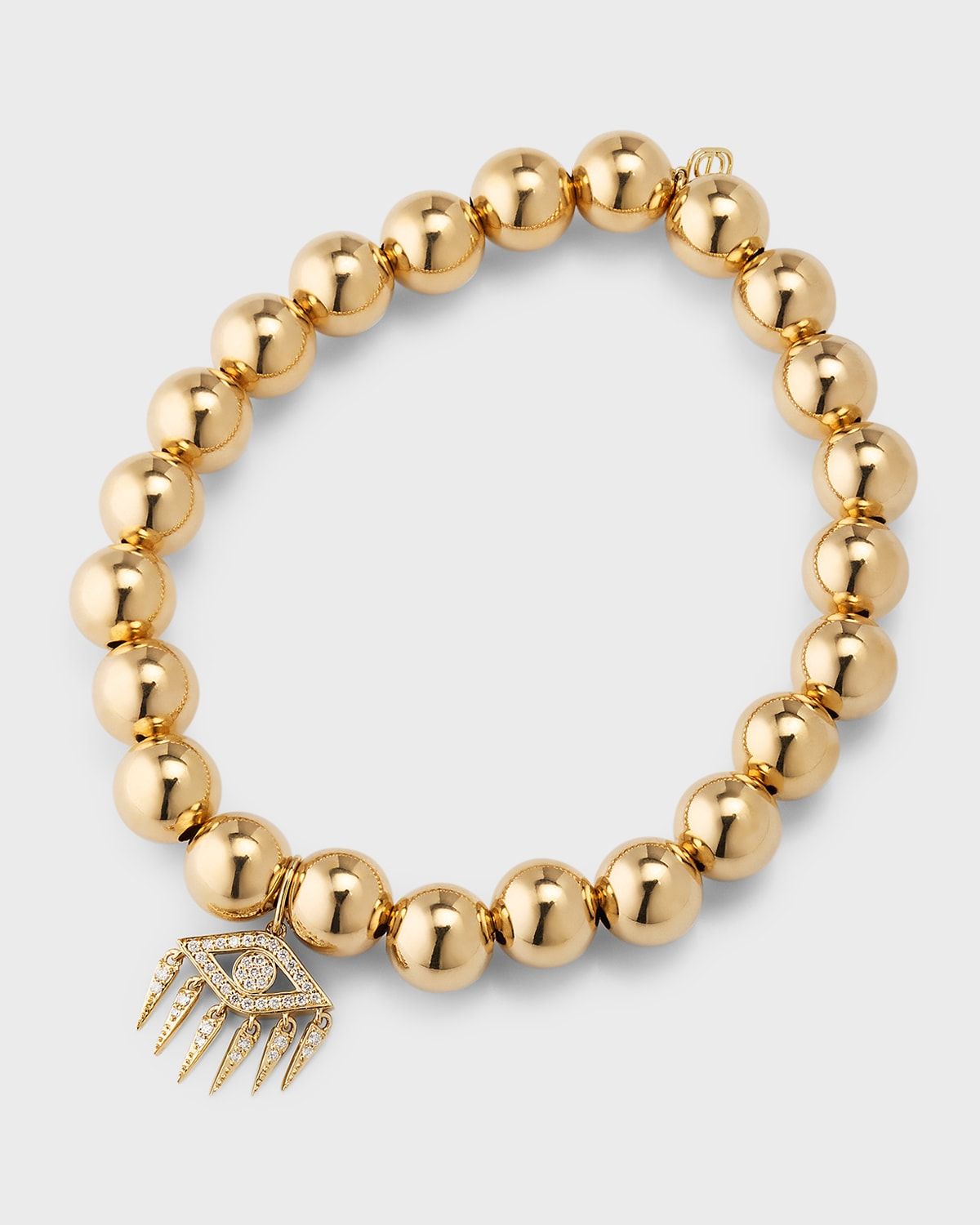 Evil Eye Diamond Fringe Charm on Beaded 14K Yellow Gold Bracelet