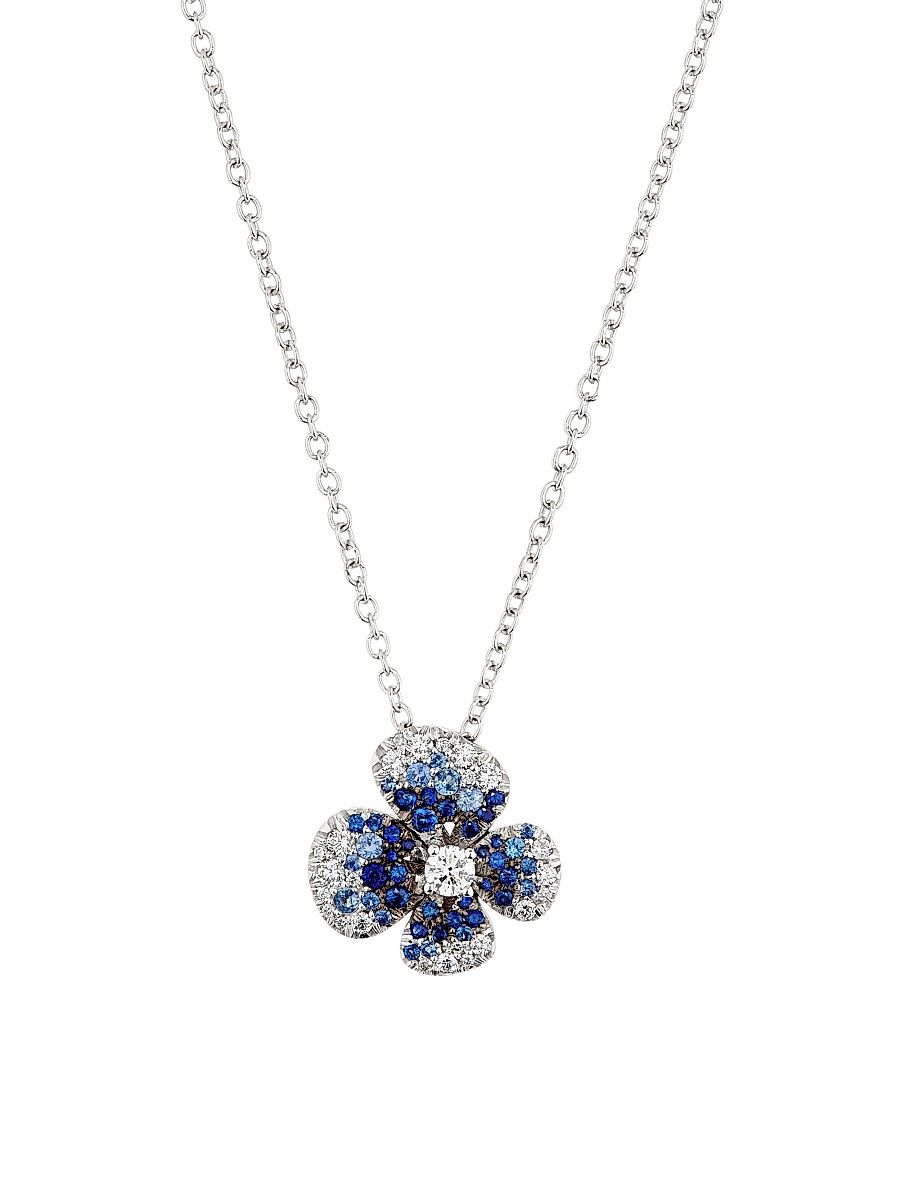 Women's Ischia 18K White Gold, 0.34 TCW Diamond & Ombré Blue Sapphire Flower Pendant Necklace - White Gold