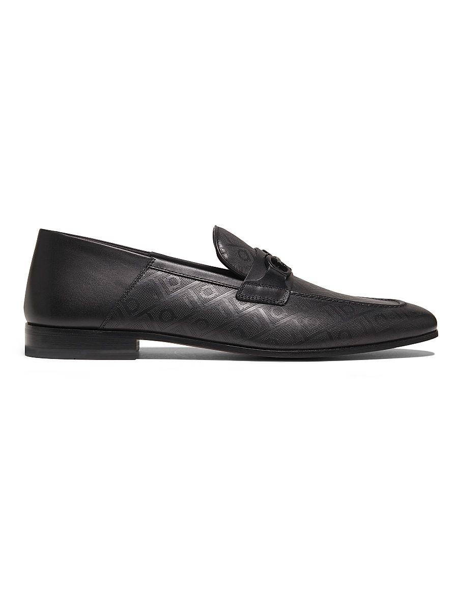 Men's Biarritz Gancini Patterned Leather Loafers - Nero - Size 10.5