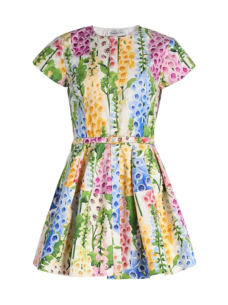 Women's Foxgloves-Print Stretch-Cotton Poplin Minidress - White Multi - Size 12