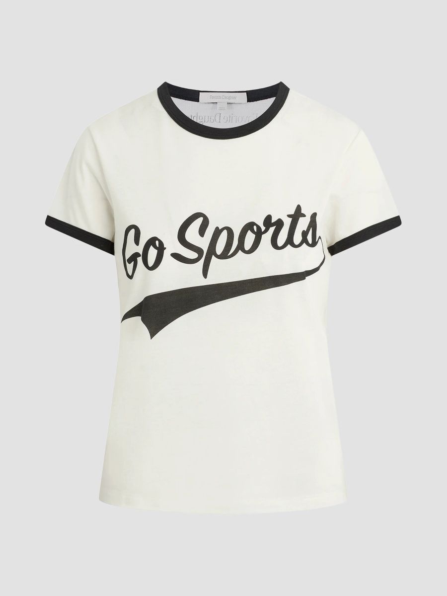 Favorite Daughter Women's The Go Sports Ringer T-Shirt - Off White Black - Size XL