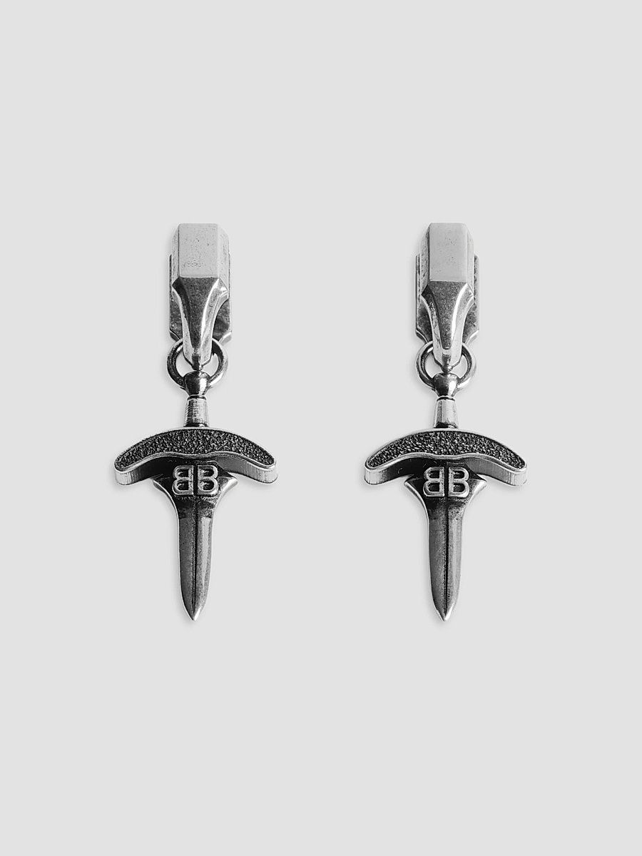 Balenciaga Men's Goth Drop Earrings - Antique Silver