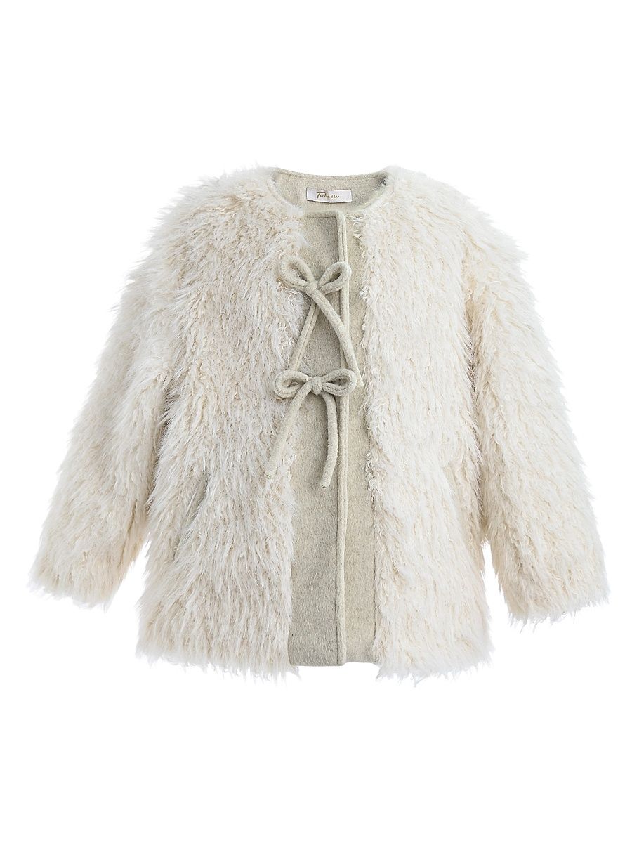 Little Girl's & Girl's Bow Coat - White - Size 9