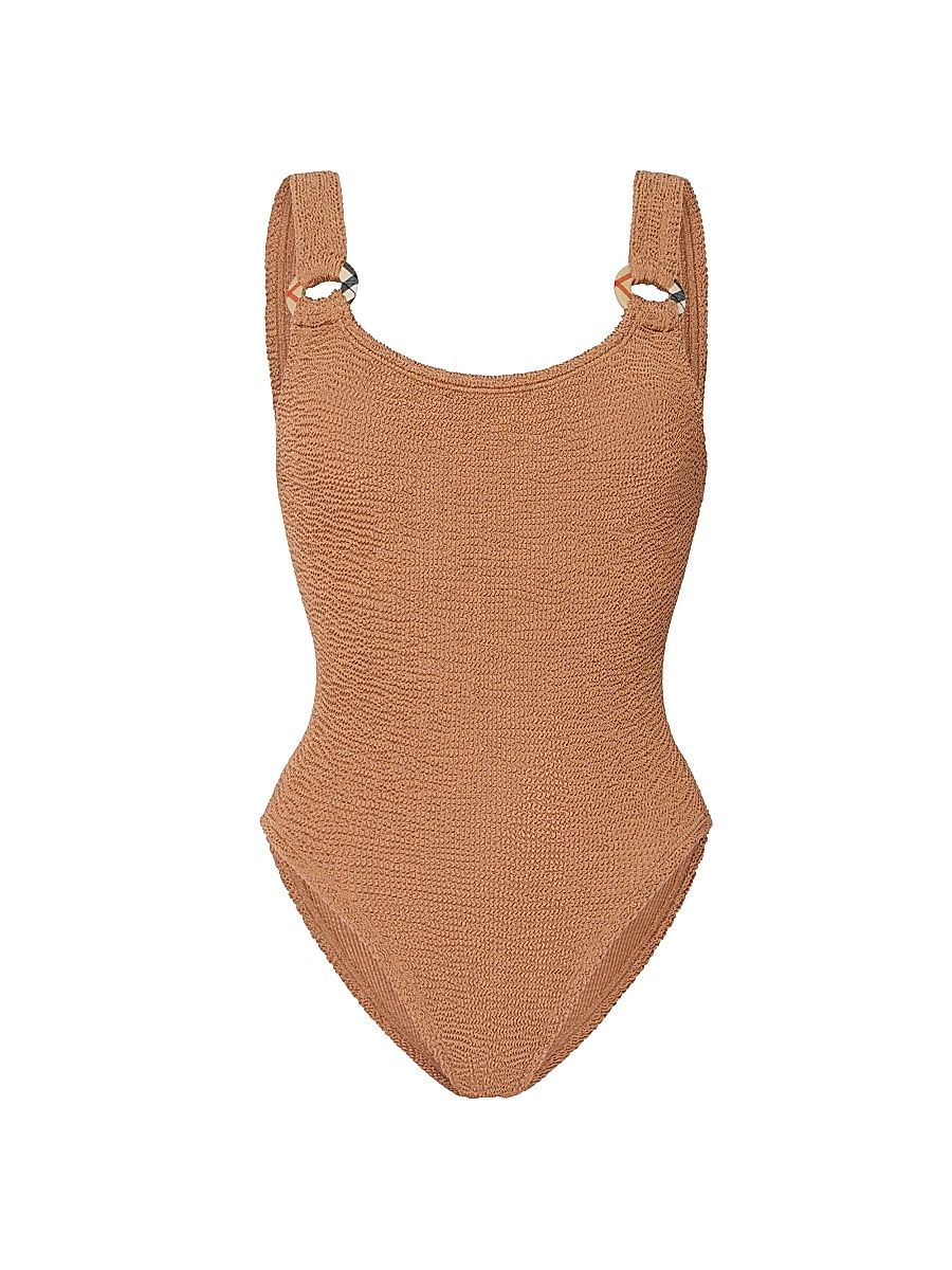 Women's Domino Check Ring One-Piece Swimsuit - Metallic Cocoa