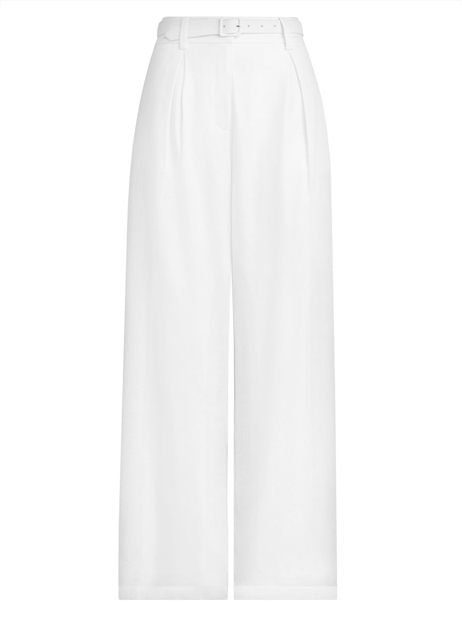 Women's The Miranda Pleated Linen-Blend Wide-Leg Pants - White - Size 14