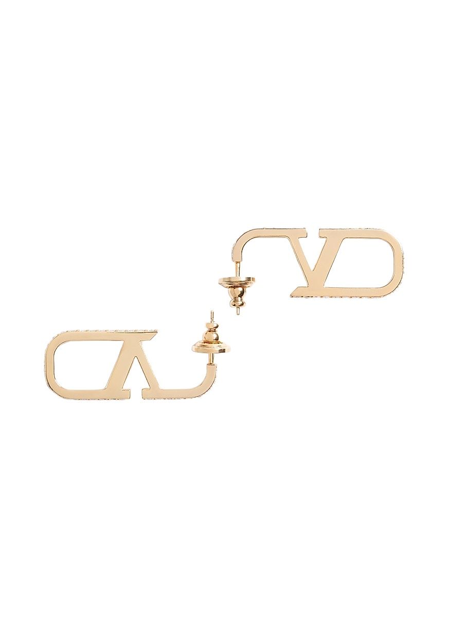 Women's VLogo Signature Metal and Swarovski Crystal Earrings - Gold Crystal