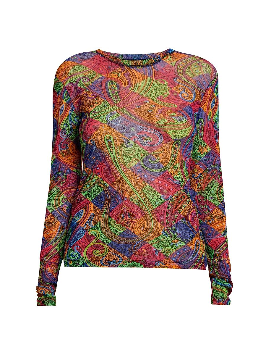 Women's Geometric Paisley Tulle Top - Stampa Arancio - Size 12
