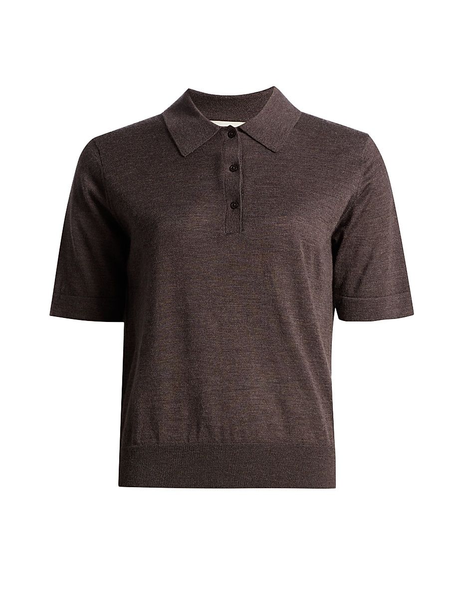 Women's Migo Fine Cashmere Polo Top - Brown Melange - Size XS