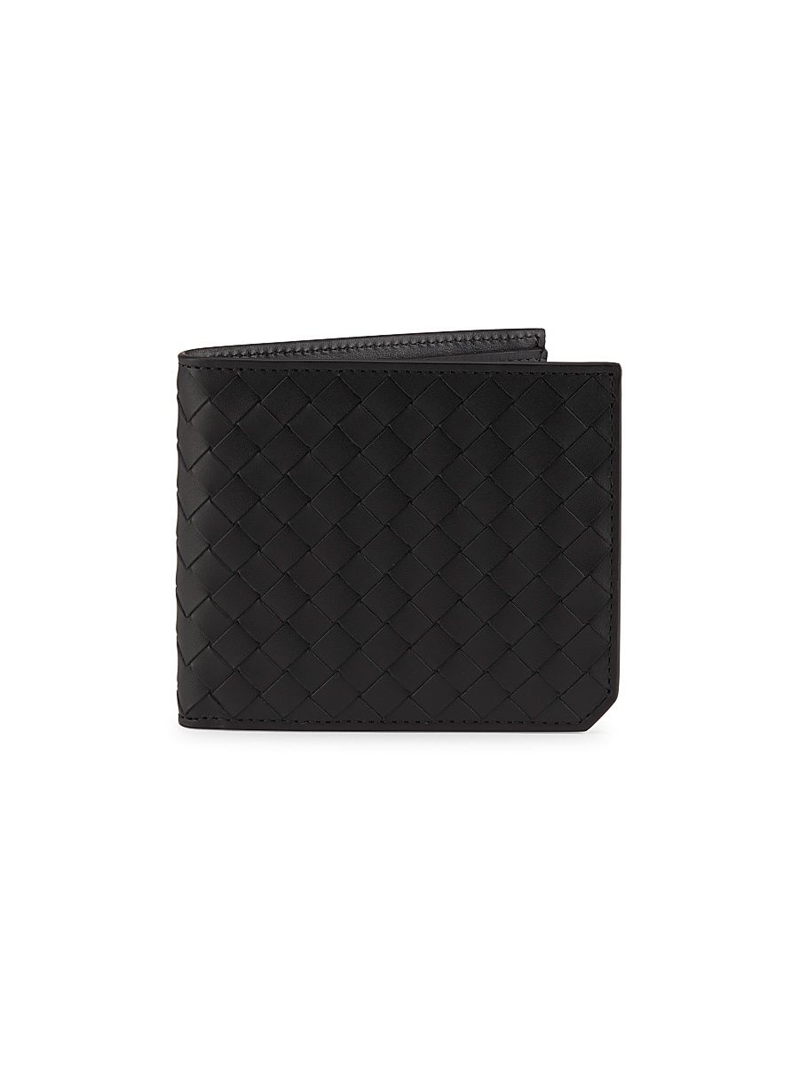 Men's Intrecciato Leather Bifold Wallet - Black Silver