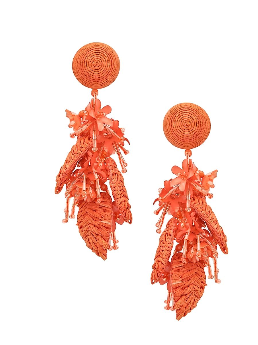 Women's Mixed-Media Tassel Bouquet Clip-On Drop Earrings - Orange