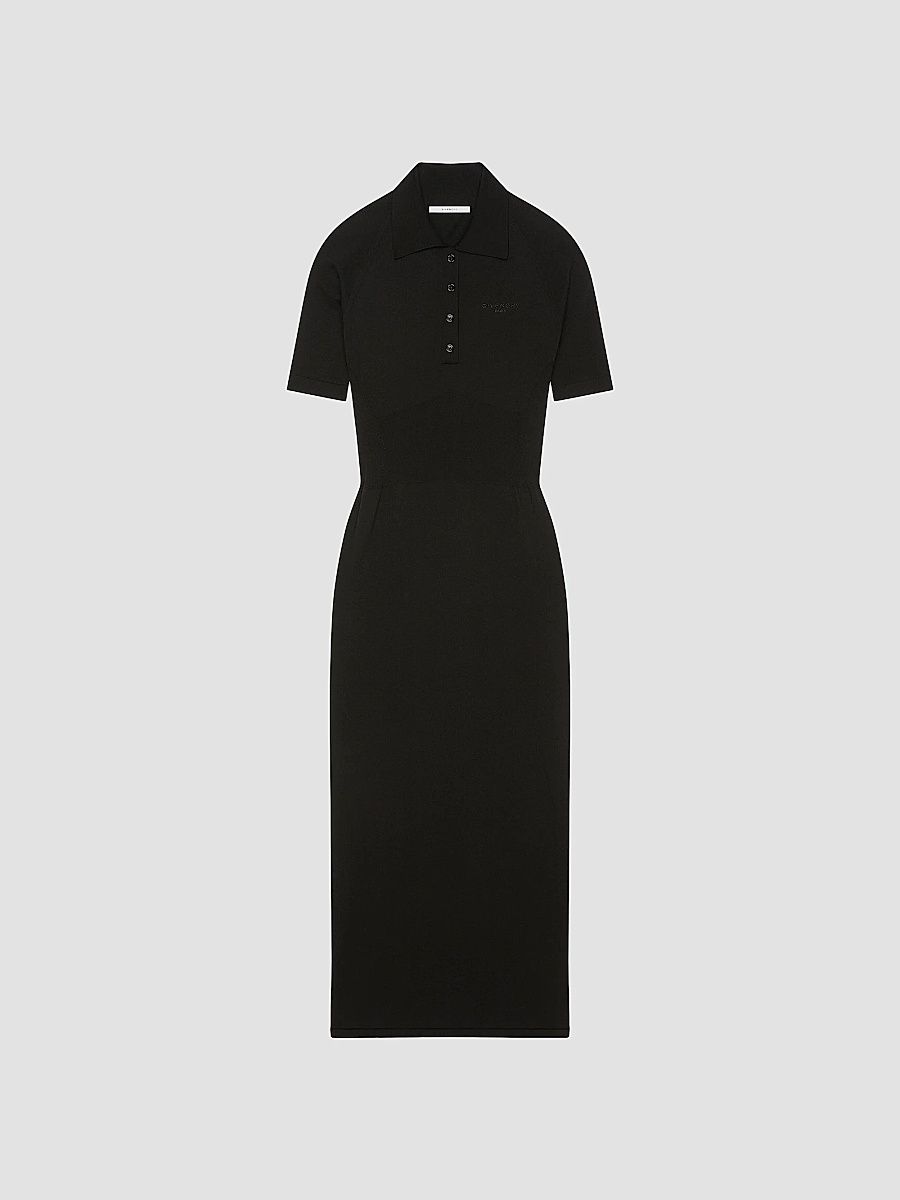 Givenchy Women's Midi Polo Dress in Second Skin Effect Knit - Black - Size Small