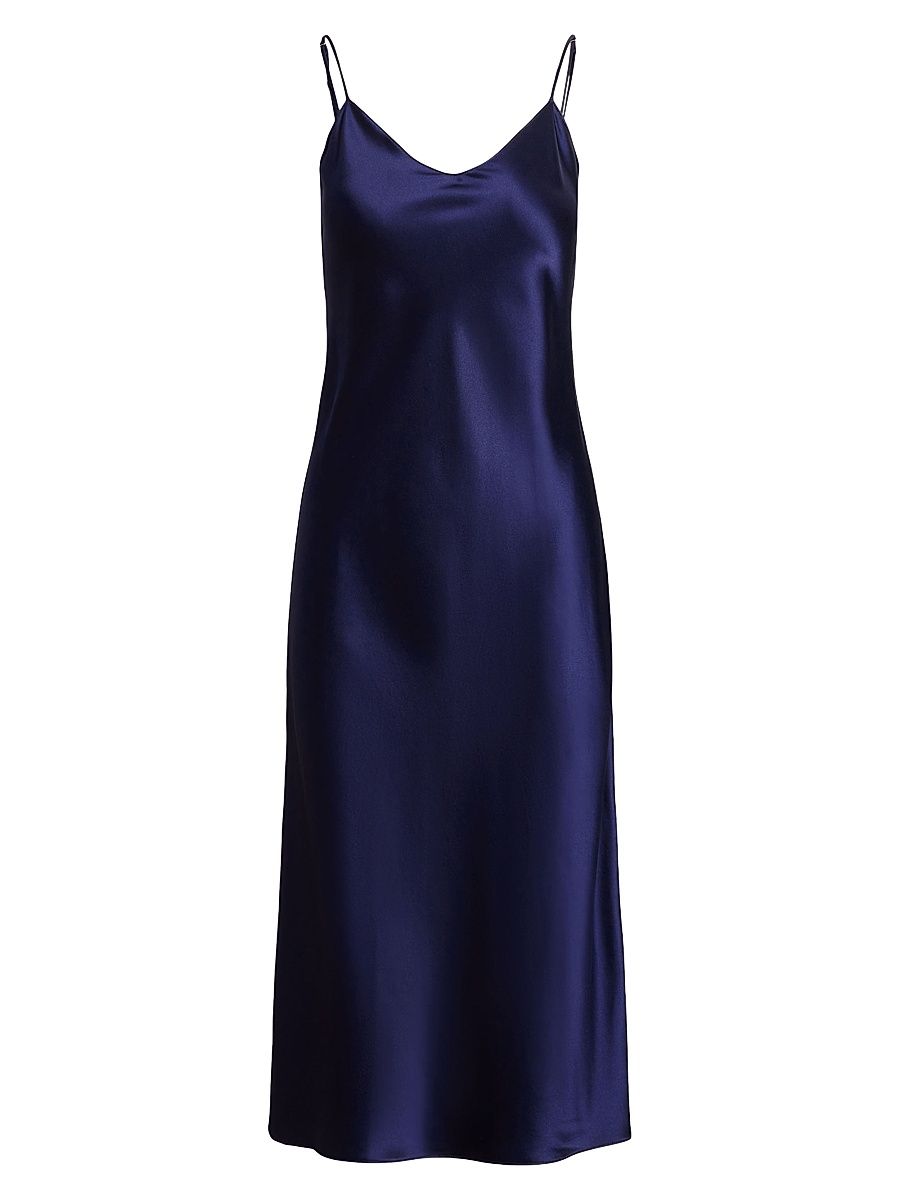 Women's Sleeveless Silk Midi-Dress - Newport Navy - Size 8