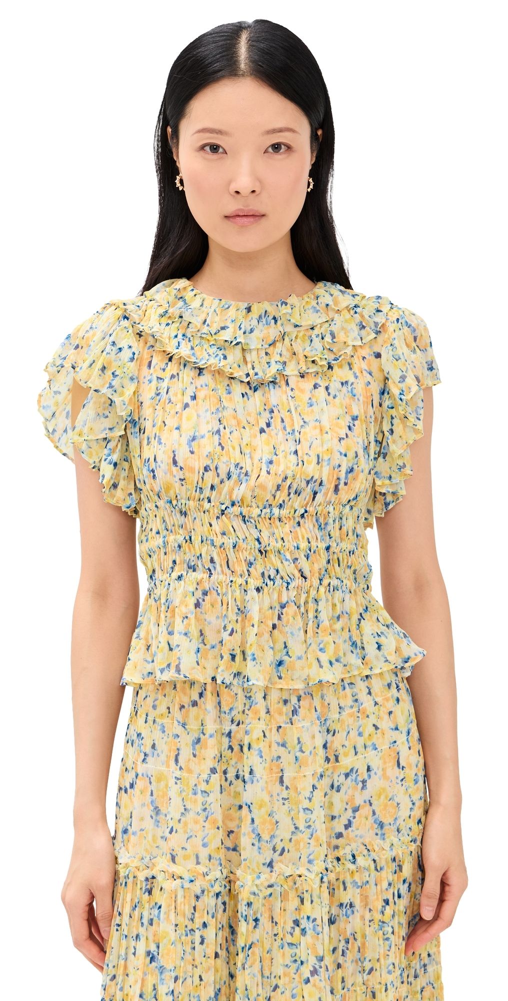 Ulla Johnson Athene Short Sleeve Silk Top Daffodil 6