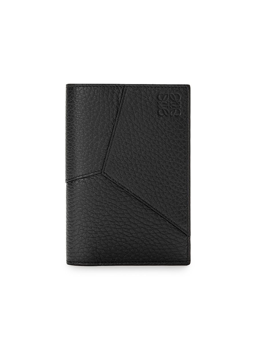 Men's Puzzle Leather Passport Cover - Black