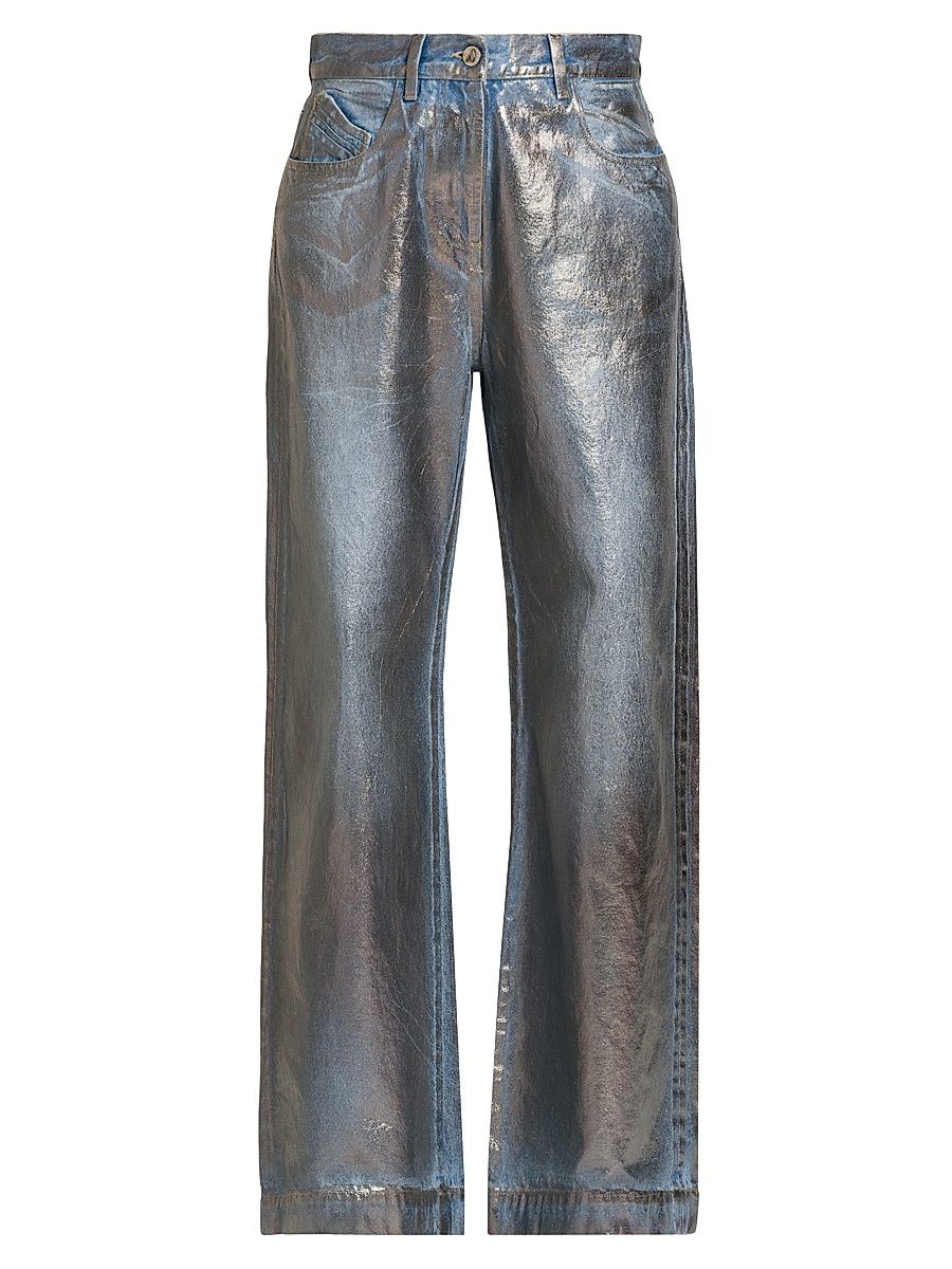 Women's Laminated Mid-Rise Straight Jeans - Silver - Size 30