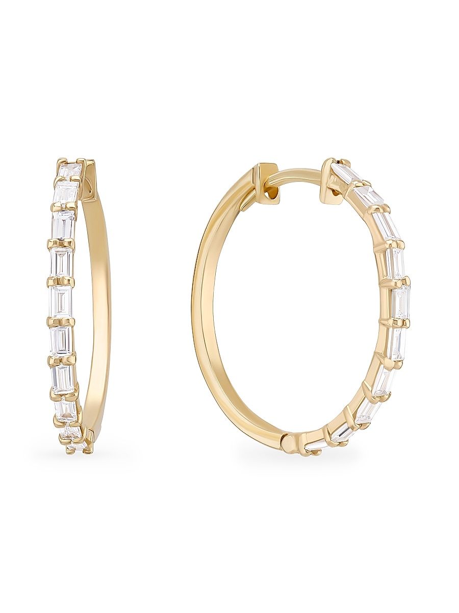Women's 14K Yellow Gold & 0.45 TCW Diamond Hoop Earrings - Yellow Gold